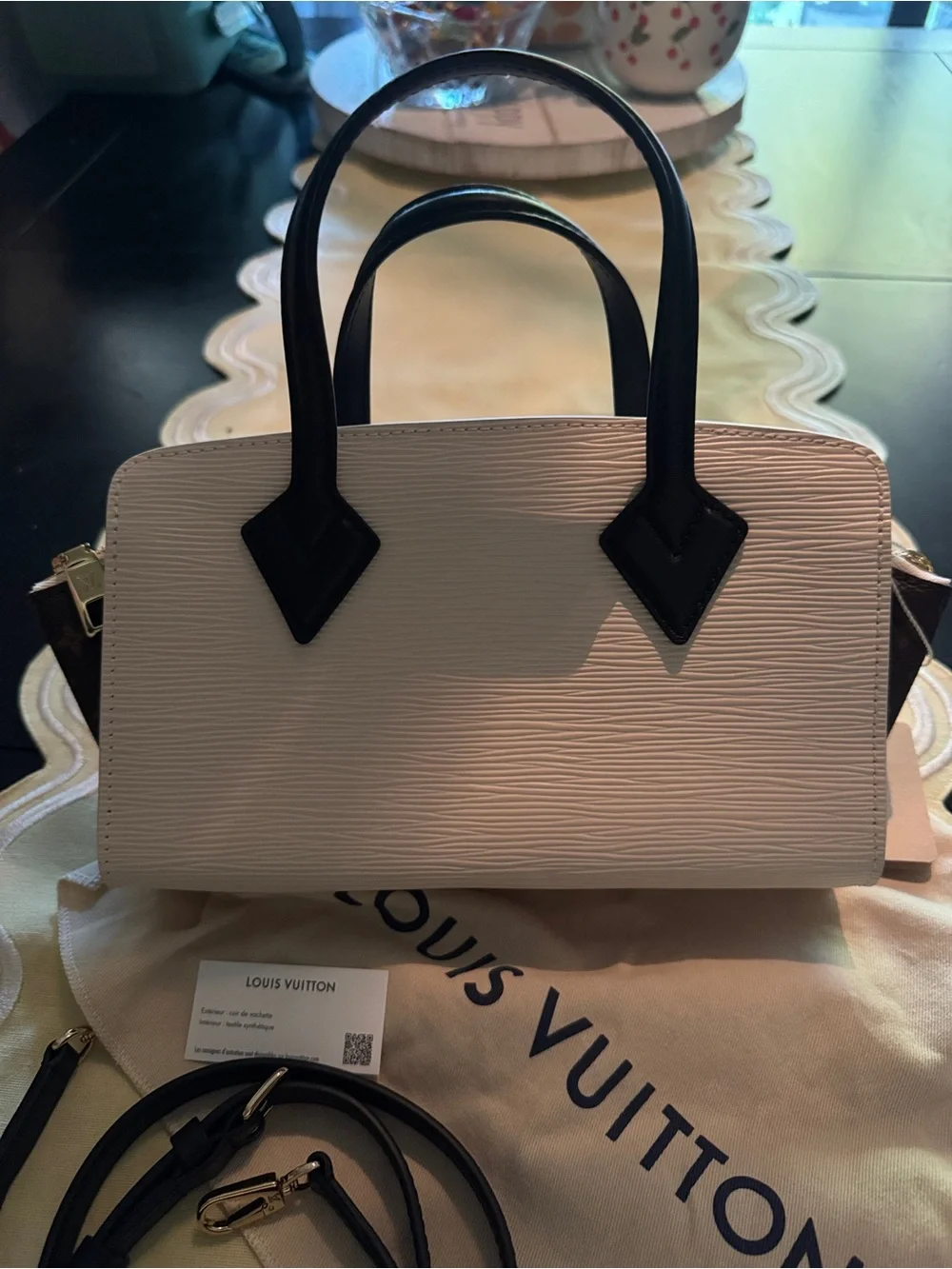 Louis Vuitton White and Black Epi 'Varenne' Leather Satchel with Gold Hardware